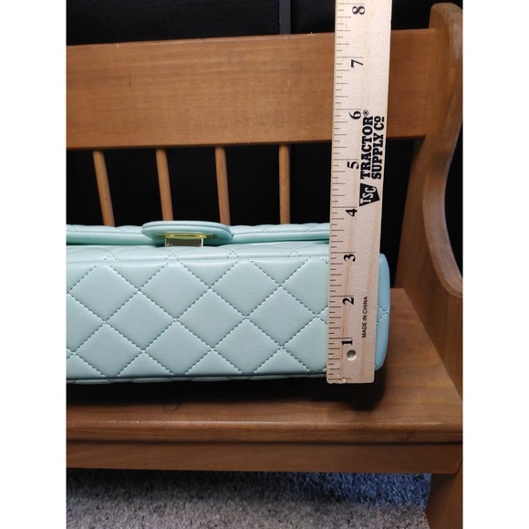New Mint Green Chic Quilted Cross body Flap Shoulder Hand Bag Chain Strap Waffle - Picture 10 of 10